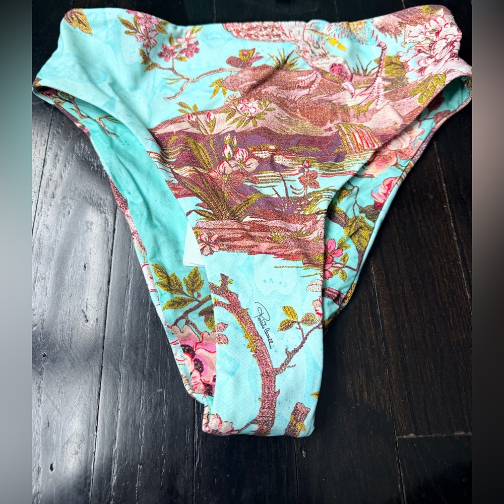 SKIMS x Roberto Cavalli  Floral Print Bikini Bottom in Aqua and Pink Size Small